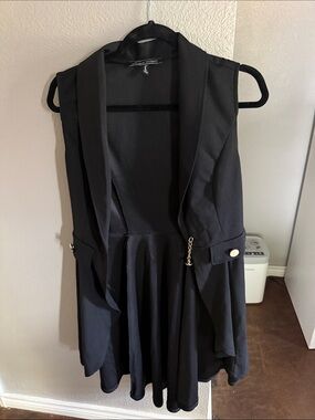 Women's Black Sleeveless Draped Overlay Dress